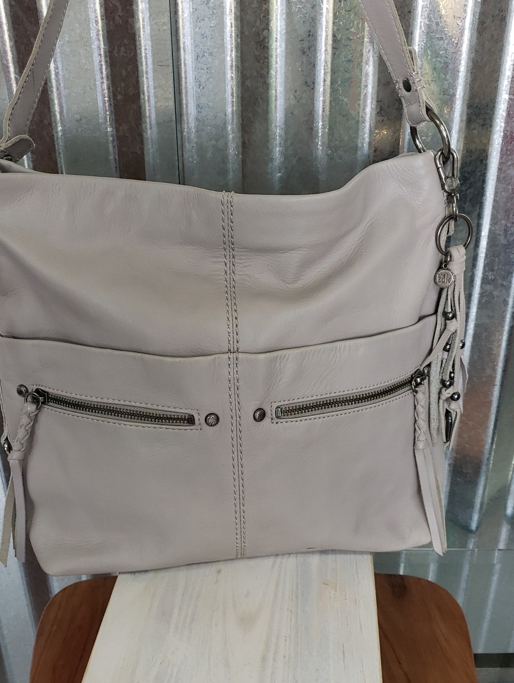 Leather Shoulder Bag in Light Taupe - Brand: (unbranded)